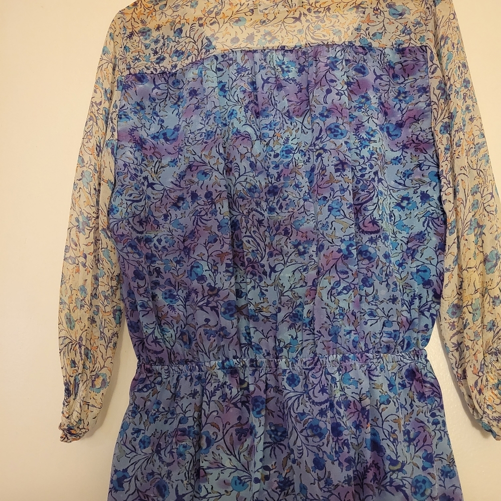 Gypsy 05 Floral Long Sleeve 100% Silk Blue Romper Size Small - Picture 14 of 16
